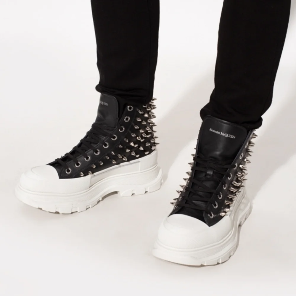 Alexander McQueen Tread Slick Spike Black Leather High-Top Sneaker Boot 39.5/9.5